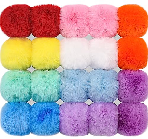 BQTQ 20 Pièces Pompon pour Bonnet Pompons Fourrure Fausse Boule Pompon Balls pour Bonnet Porte Clé Sacs Accessoires, 10 Couleurs