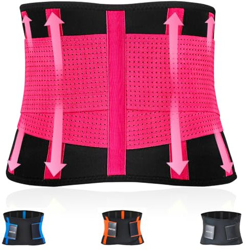 FEVAN Fascia Lombare Supporto Schiena Per Uomo e Donna - Busto Ortopedico Lombare in Neoprene - Pancera Uomo - Fascia Lombare Ortopedica, Sollievo dal Dolore (Nero S/M) (L/XL, Rosa)