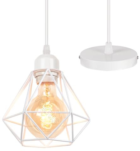 TOKIUS Lampadario a sospensione Vintage Plafoniera Industriel Lampadario vintage da soffitto E27 Design Gabbia ferro Bianco Ø160mm Regolabile Per Soggiorno Cucina Camera da letto