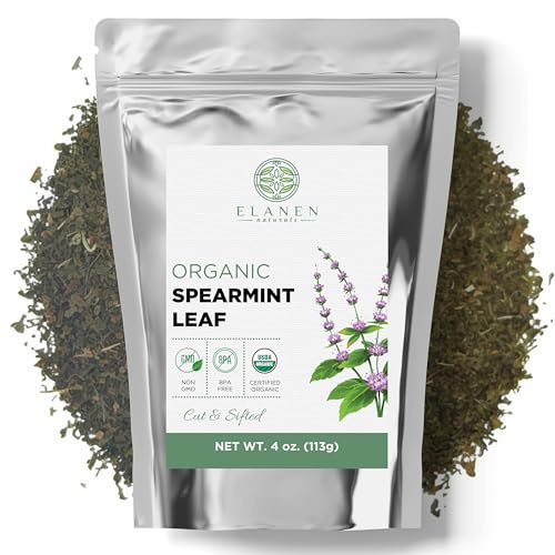 Organic Spearmint Leaves 4 oz. (113g), USDA Certified Organic Spearmint Tea Dried Loose Leaf, Dry Mint, Cut & Sifted