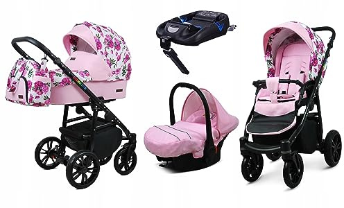 BabyLux® Kinderwagen Set 4 in 1 - Color Lux - incl. Babywanne, Buggy Sportsitz, Auto-Babyschale, ISOFIX-Basisstation - Autositz - Kinderwagenset - Kombikinderwagen mit Wickeltasche usw.