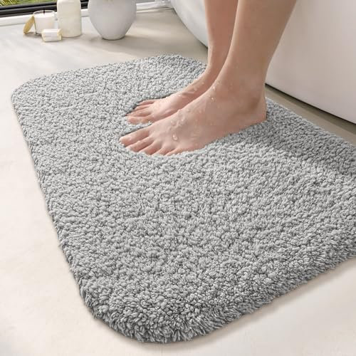 DEXI Badematte rutschfeste 60 x 110 cm, Badteppich Waschbar, Absorbierende weicher Badezimmerteppich, Mikrofaser Badvorleger für Dusche,Badewanne und Waschbecken, Hellgrau