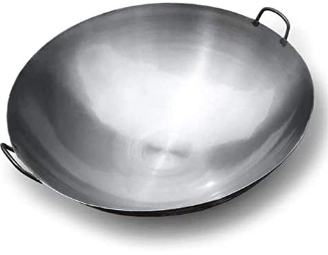 Woks y sartenes para saltear, Wok de hierro fundido con 2 asas, woks y sartenes para saltear - Wok tradicional chino martillado con fondo redondo Pow Wok antiadherente sin recubrim