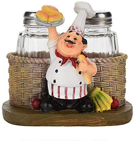 Tissting Fat Chef Decoración De Cocina Conjuntos De Salero Y Pimentero Chef De Campo Francés Estatua Decorativa Organizador De Especias con Soporte Estatuilla Regalo para La Familia, Cocina(#B)