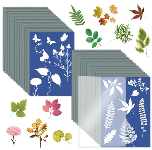 FKWKUW 32 Pezzi di Carta Cianotipica, Sun Printing Kit Photosensitive Paper con Foglio Acrilico per Progetti di Artigianato Fai-da-Te