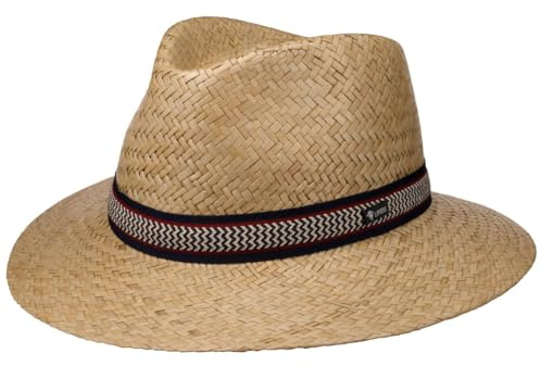 Lipodo Strohhut Naturfarbener Hut Frühjahr Sommer mit Zackenmuster Damen Herren