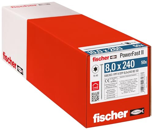 fischer - Vis de charpente PowerFast FPF II STP 8,0x240 revêtement zingué, Filetage partiel, tête fraisée Plate avec Empreinte Torx/Boîte de 50