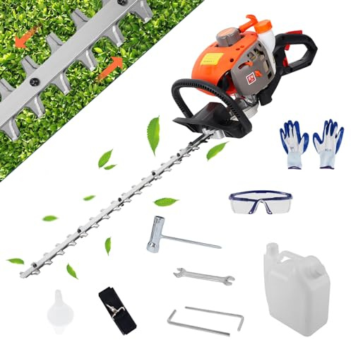 24-Inch Dual-Action Blade Hedge Trimmer, 26CC Gas Powered Hedge Trimmer, Cordless Gas Hedge Trimmer, 2-Stroke Brush Cutter, Bush Trimmer for Lawn Care (Orange)