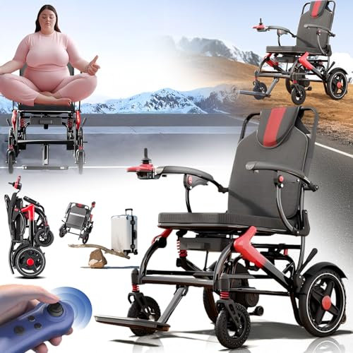 CXYTX Elektrische Rollstühle, Leicht Rollstuhl Elektrisch Faltbar Mit Fernsteuerung, Mit 15A Lithium-Batterie, Reichweite 30 km, 16.8 kg, Belastung 150 kg, für bis zu 30 km Reichweite