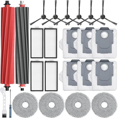 Bluearks Kit de accesorios de 26 piezas, compatible con robot aspirador Roborock Qrevo Master/Qrevo Slim, 2 cepillos de rodillo, 6 almohadillas de fregona, 4 filtros Hepa, 6 cepillos laterales, 6