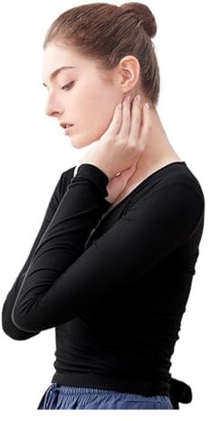 Ballett Wickeljacke Mädchen Frau Ballett Jacke Tanz Top Wrap Gestrickte V-Ausschnitt Langarm Dance Shirt Bandage Ballett Tops Training Tops Tanz Kostüme(Black,L Height 165-170cm)