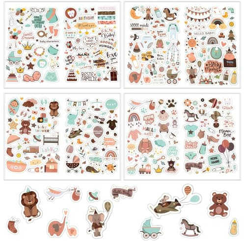 Ceeyoll 4 Piezas Pegatina para álbum de bebé,Pegatinas para álbum de Recortes,Pegatinas Álbum de Fotos para Baby Shower Decoración,son ​​una excelente opción para registrar el crecimiento de su bebé.