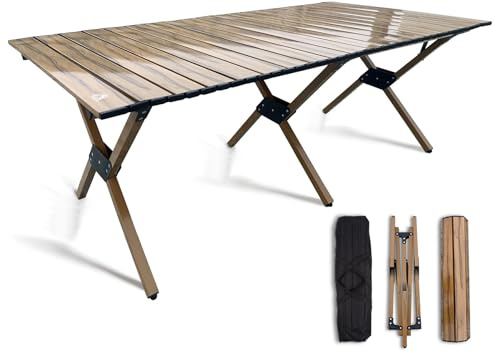 TempFoo Folding Camping Table That Fold up, 4ft Portable Low Long Roll Picnic Foldable Tables, for 4-6 Person Garden Outdoor Bbq Backyard Party Patio Beach