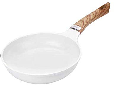 ASerZenith Pfanne Hauptküchenbratpfanne, keramikbeschichtete Antihaftpfanne, Multifunktionsbratpfanne, elektrische Bratpfanne mit Holzgriff, weiße Omelettpfanne(26cm)