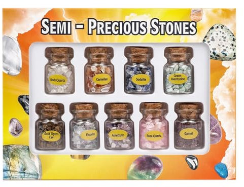 Monozoz Different Gemstones Bottles | Crystal Wishing Bottle Different Gemstones Bottle - Chip Stones Set Tumbled Home Decor for Meditation