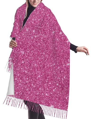 Poadnly Funkelnder rosa Glitzer, Großer weicher Kaschmir-Schal, Wickelschal, Fransenschal, leichte Stola, 196 x 68 cm
