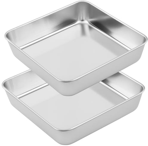 JIEHIN Lot de 2 Moules à Pain de Mie Carrées en Acier Inoxydable, 24 x 24 x 5 cm, Moules Cake, pour Gâteaux, Brownies, Lasagnes, Passent au Lave-vaisselle