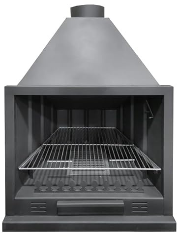 MF - Barbacoa de Leña para Interior Modelo A80 de 88 x 50 x 129 cm en Acero con Rejilla de Hierro Fundido, Parrilla de Asado, Control de Tiro y Pintura Anticalórica Negra