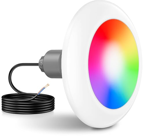 LyLmLe Projecteur Piscine LED Vissable avec Filetage 2, 25W Lampe Piscine RGB Contrôle Sync, Ø242mm, 12V AC Ampoule pour Piscines Préfabriquées Fibre, Hors-Sol Bois Acier, Sans Contrôleur
