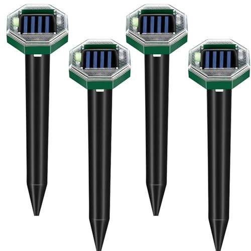 Répulsif Anti Taupes, 4 pcs Repulsif Taupe Solaire,Répulsif Taupes Exterieur 360 °,2025 Répulsif à ultrasons pour Taupes Serpents campagnols Gophers Chien et Autres Animaux