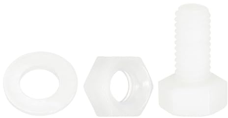 sourcing map Lot de 300/100 boulons hexagonaux en nylon, M5 x 10 mm, vis à tête hexagonale entièrement filetées en plastique avec rondelles plates pour machines électroniques, accessoires industriels