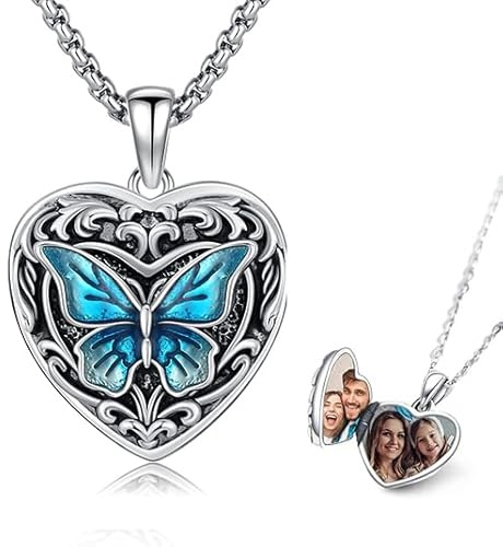 JFASHOP Baum des Lebens Bild Kette Sterling Silber Stammbaum/Kolibri/Anhänger für Damen Lebensbaum Schmuck mit Kette Foto Bilder Medaillon Halskette Lack Schmuck Für Frauenfrau Freundin