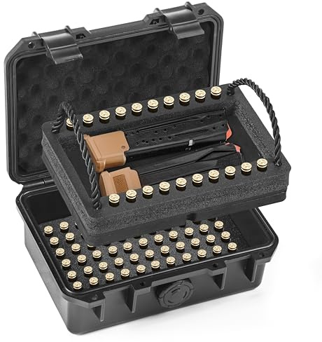 Hydrocase 9mm Ammo Case, Compatible with Magazines, Compact Waterproof Lockable Ammo Storage Case for Ammunition, Portable and Durable 9mm Ammo Box, Suitable for Travel,Home and Range Use