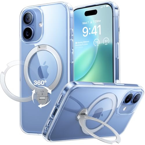 TORRAS Ostand Q3 Spin für iPhone 17 Hülle 360°für MagSafe Stand Transparent | 360°Standring,18N für MagSafe,3,66 m Militär-Fallschutz, Kamera- & Tastenschutz, Premium-Haptik für Business & Entertainment