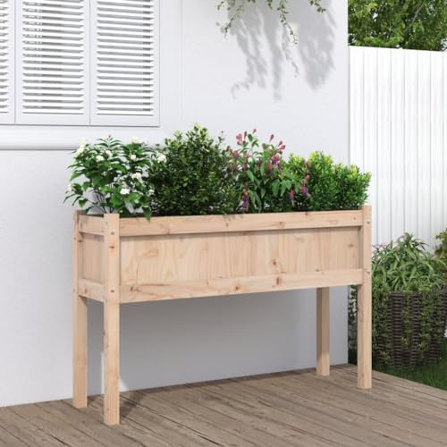 HaoChrymec Macetero con Patas Madera Maciza de Pino, Diseño Rústico, Jardineras de Exterior, Huerto Urbano, Balcón, 110x31x70 cm