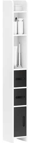 kleankin Mobiletto Bagno Salvaspazio a Colonna con 3 Mensole e 3 Armadietti, Colonna Bagno in Legno per Salotto, Soggiorno, Cucina, 15x17x120 cm, Bianco e Nero