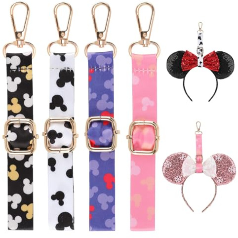 QOCUILC Pack of 4 Key Chains, Key Pendants, Backpack Mouse Ear Holder, Adjustable Headband with Key Ring