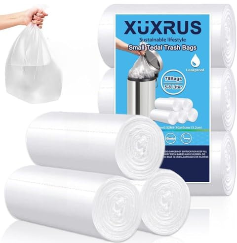 XUXRUS Bolsas de Basura 5 Litros y Bolsa Basura Pequeña Resistentes, Aptas para Baño, Cocina, Dormitorio, Hogar u Oficina (Blancas, 78 Unidades)