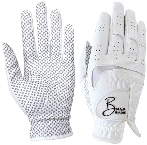 BAROBIRDIE Golf Gloves Both Hands Women's 1 Pair Lightweight Non-Slip Silicone Extra Grip All Weather Girls Ladies Sports Tennis (White, Medium)