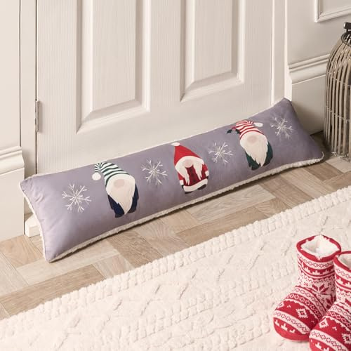 OHS Draught Excluder for Doors Xmas Gonk Print Christmas Decorations Draught Excluder Cushion Wind Stopper for Doors Cold Air Christmas Door Stop Living Rooms Bedroom Kitchen, Grey 20 x 90cm