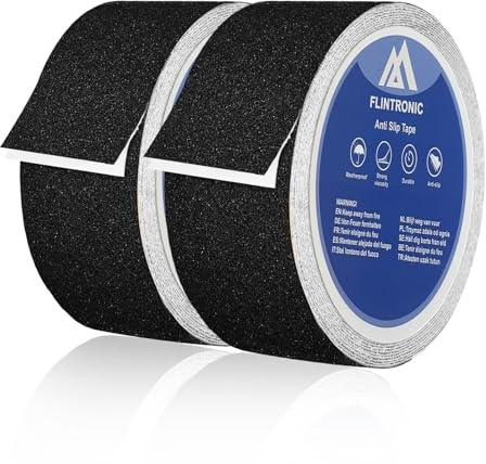 flintronic Halkfria tejp, 50 mm x 5 m trappa halkfria ränder, 2 stycken halkfria tejp, halkskyddstejp självhäftande, tung last halkskydd för trappor, vattentät utomhus inomhus