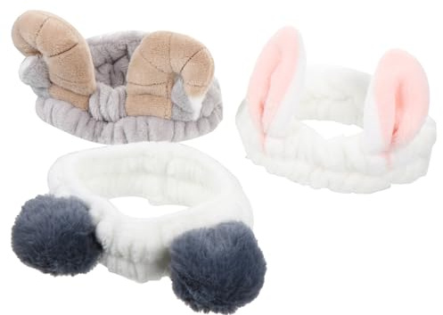 IWOWHERO 3 pezzi Fascia Capelli Elastico con Orecchie Animali per Trucco e Spa Assorbente per Lavaggio Viso e Doccia Accessorio Donna Funzionale e Confortevole