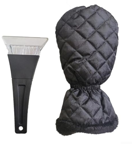 Gants d'hiver pour dégivrage et déneigement de voiture avec grattoir à lame large et pelle, protection thermique pour garder les mains au chaud (noir)