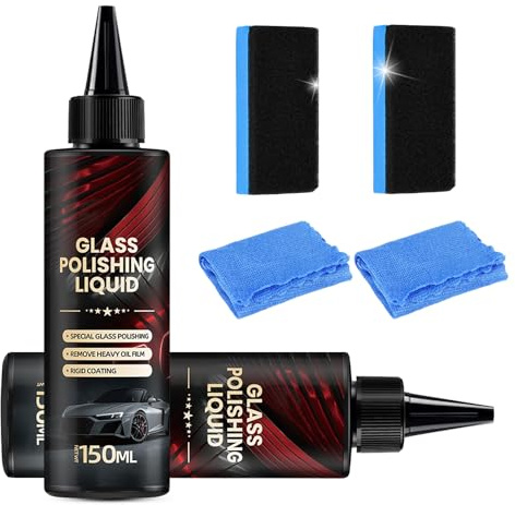 Glasautos Politur Flüssigkeit,Glass Polishing Liquid,2025 Auto Glass Scratch Care Polishing Fluid 2 * 150ml,Auto Glaspolitur Kit für zum Entfernen von Ölfilm, Schmutz und Kratzern von Autoscheiben
