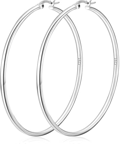 DORANA 2 mm Dünne Große Creolen für Damen Hypoallergen Creolen Silber 925 Nicht Anlaufend Hoop Ohrringe Leicht 20/30/40/50/60/70 mm
