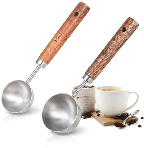 2 PCS Silver Coffee Measuring Spoon, 15ml+30ml Capacity Tablespoon, Stainless Steel Teaspoon Scoop, Walnut Handle, Measuring & Serving Perfect for for Coffee Tea, and More