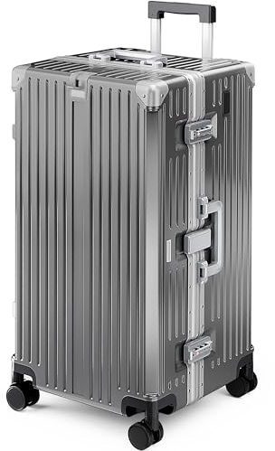 ALPHA CAMP Koffer Größe XXL Reisekoffer Leicht Hartschalenkoffer Polycarbonat 105L Luggage Suitcase mit Rollen TSA Schloss & Aluminium Rahmen Handgepäck 42x36x82cm Grau