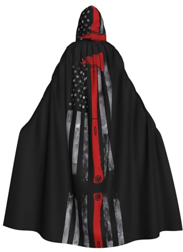 hhxvcv Capa con capucha de hacha de bombero con estampado de bandera de línea roja, disfraz unisex para adultos, para fiestas, carnavales y festivales