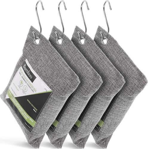 SWOOMEY Sacchetti di Carbone di Bambù Attivo Deodorante Naturale Sostituibili Set 4 Assorbiodori e Umidità per Armadi e Ambienti Domestici per Casa, Auto e Ufficio