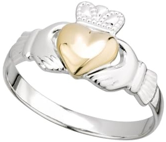 Biddy Murphy Women's Irish Claddagh Ring, 925 Sterling Silver & 10k Gold, Imported Celtic Jewelry, Size 6