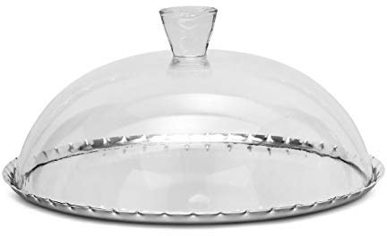 SWEET HOME Piatto Torta Argentato Argento con Campana in Vetro Stile Cannettato cod.PC00300SP cm 16h diam.32 by Varotto & Co.