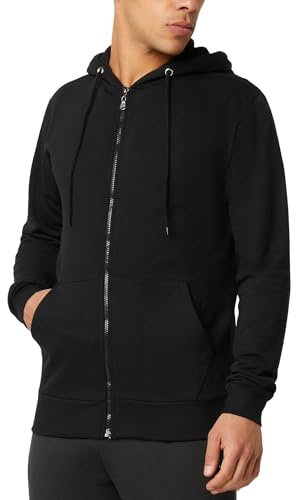 FM London huvtröja med dragkedja – huvtröja med dragkedja perfekt för vardag och sportkläder – herrhuvtröjor med fleecefoder – mjuka, hållbara huvtröjor för män, Svart, L