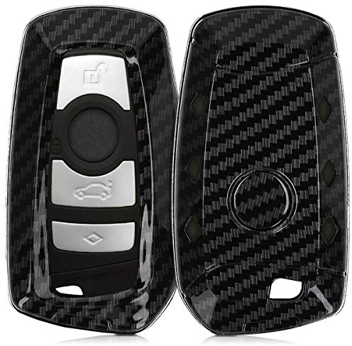 kwmobile Autoschlüssel Hülle kompatibel mit BMW 3-Tasten Funk Autoschlüssel (nur Keyless Go) - Hardcover Schutzhülle Schlüsselhülle Cover Carbon Schwarz
