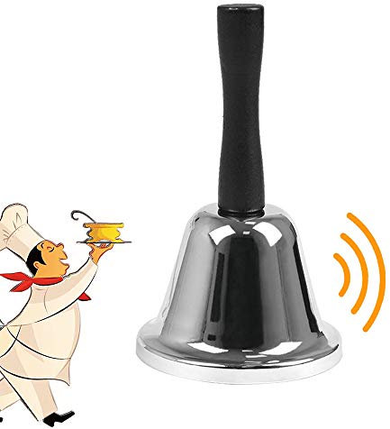 XCOZU Stainless Steel Hand Bell - Small Attention School Bell, Metal Loud Call for Service, Counter Reception, Tea, Dinner (Silver)