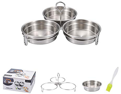 Cuociuova in acciaio inox, 3 tazze per uova in camicia, antiaderente con griglia per forno a microonde e piano cottura a vapore