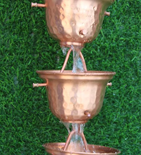 KAM Home Copper Cups Regenkette (2,6 m) Kupfer mit Messingbolzen-Dachrinnenadapter für Regenketten-Installation, Standard